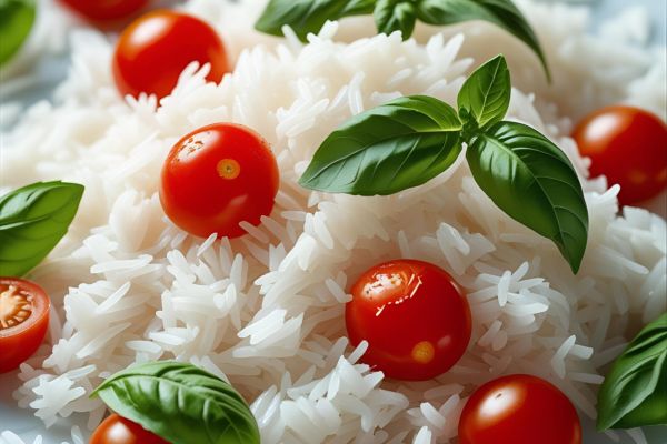 Ingredientes para el arroz con tomate y albahaca