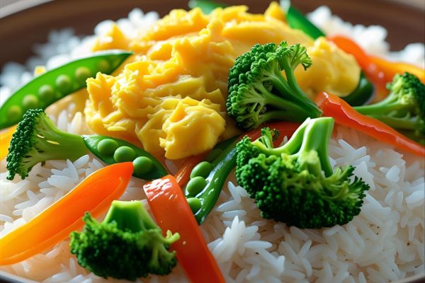 Ingredientes para el arroz con huevo y verduras