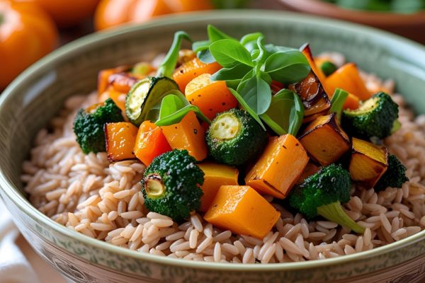 Ingredientes para el arroz integral con verduras asadas
