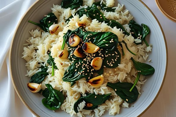 Ingredientes para el arroz con espinacas y ajo