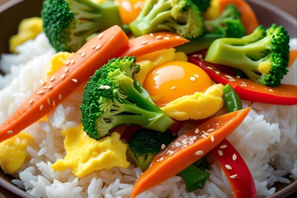 Ingredientes para el arroz con huevo y verduras