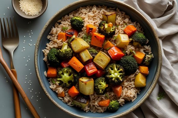 Ingredientes para el arroz integral con verduras asadas