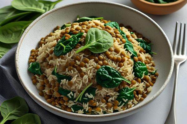 Ingredientes para el arroz con lentejas y espinacas