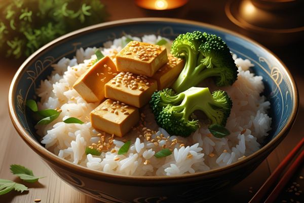 Ingredientes para el arroz con tofu y brócoli