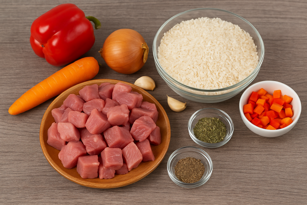 Ingredientes para arroz con carne de cerdo