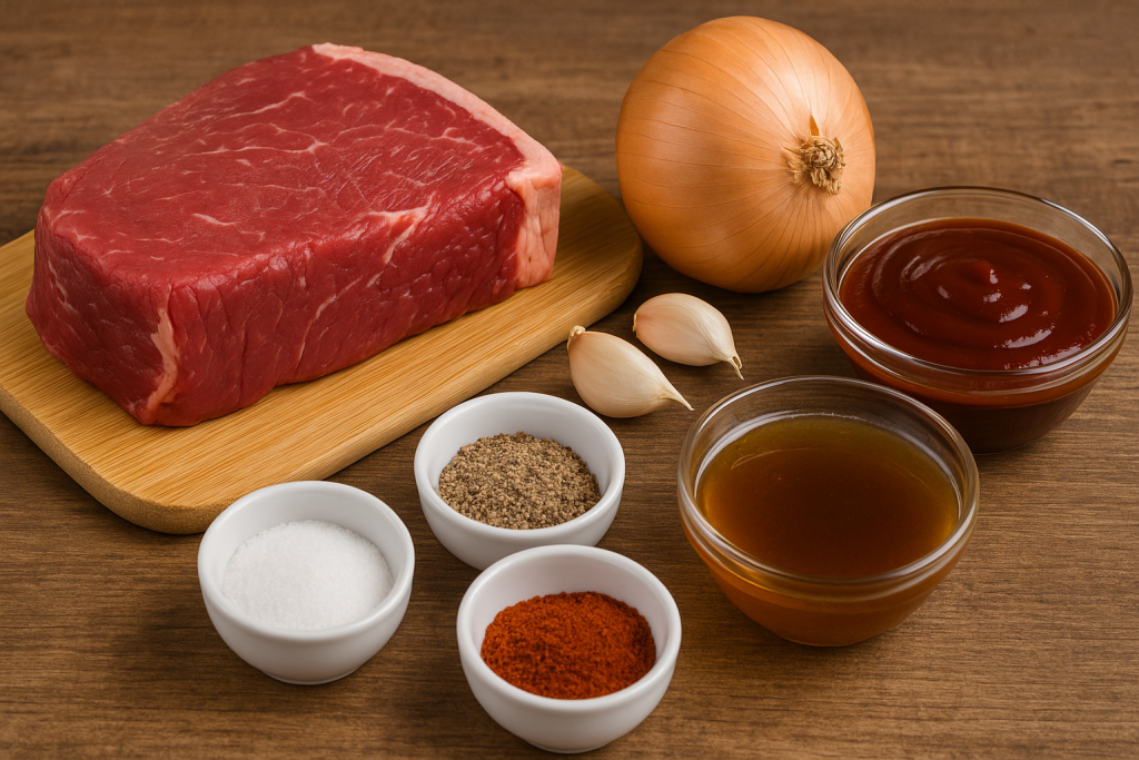 Ingredientes frescos para carne en salsa barbacoa