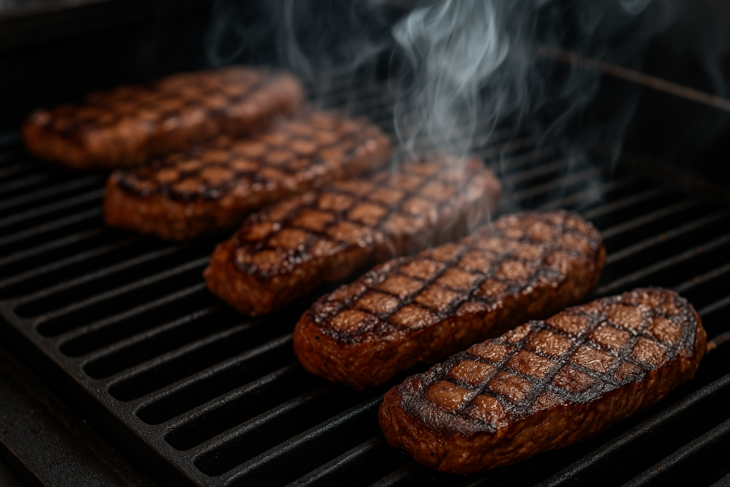 Carne asándose en parrilla para tacos