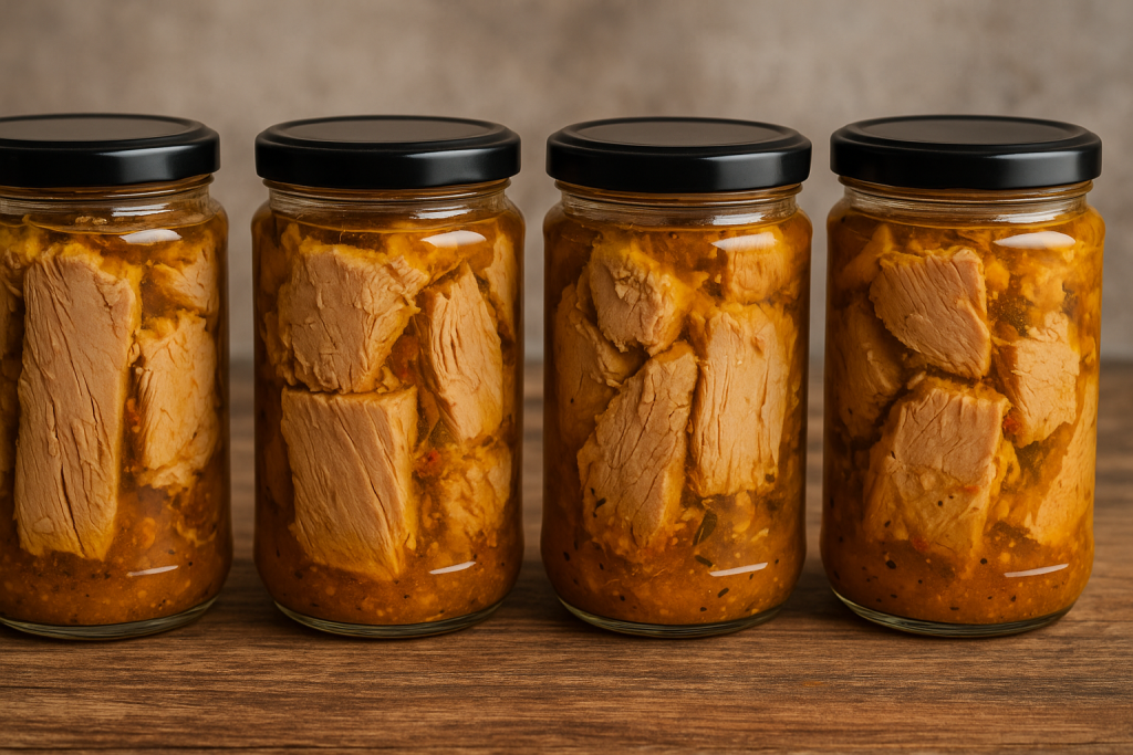 conserva casera de atún en escabeche en frascos