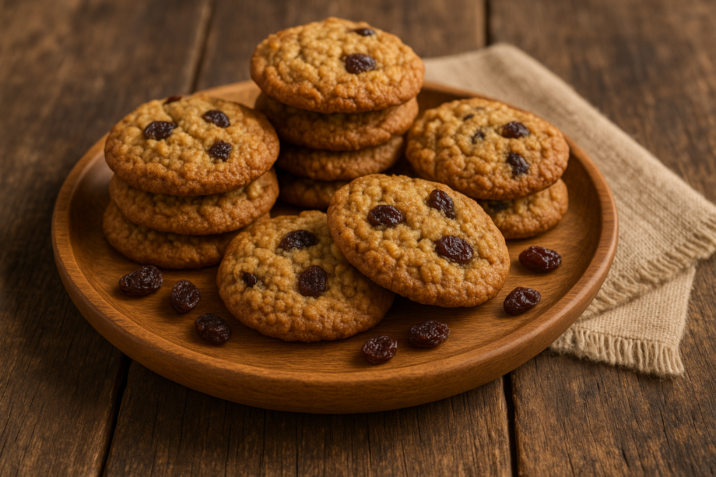 Galletas de avena y pasas horneándose en bandeja